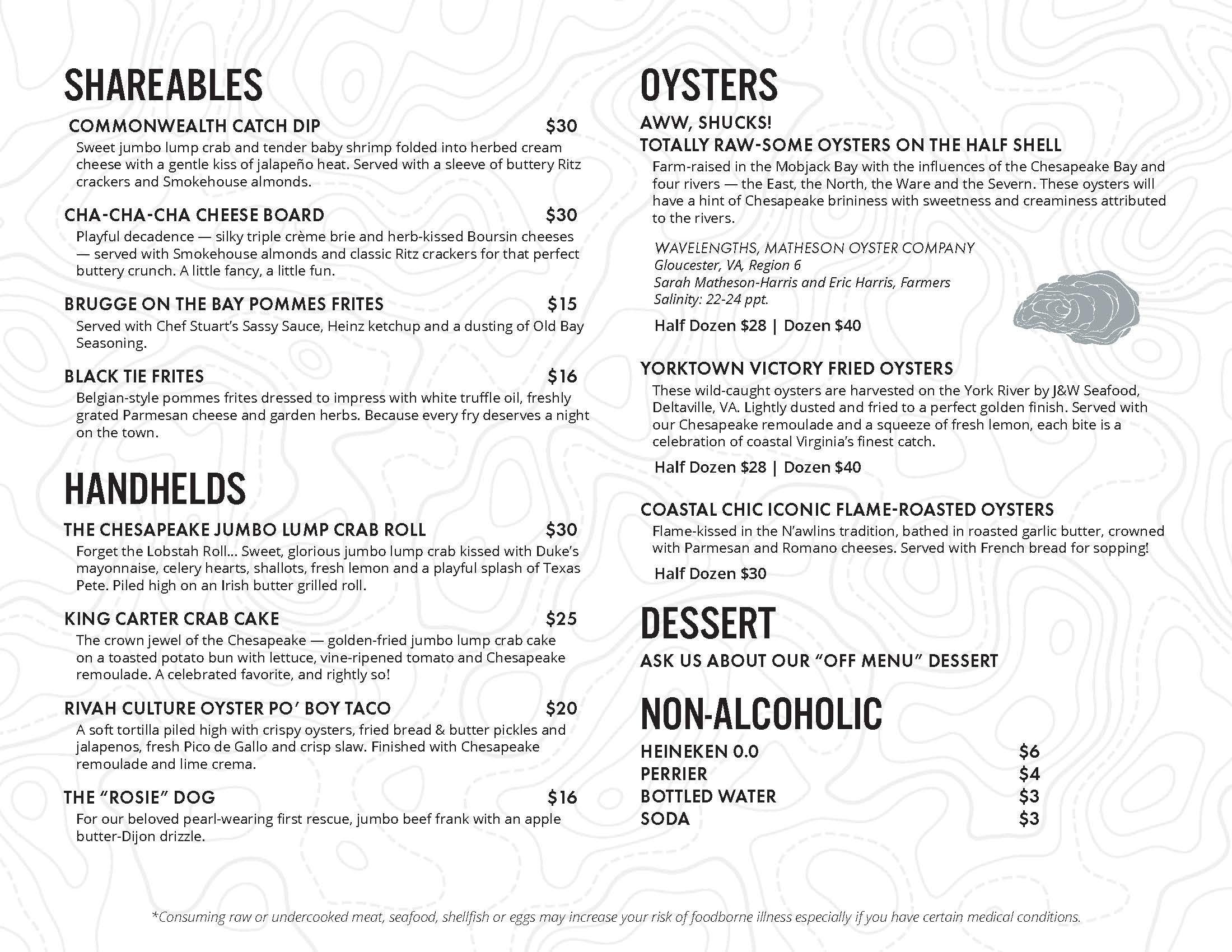 Dog & Oyster Food Menu - August 2026